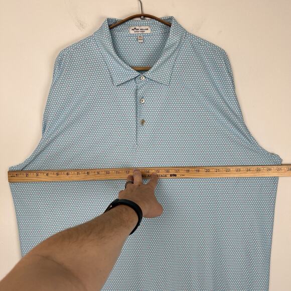 Peter Millar Summer Comfort Golf Polo Shirt 2XL Blue Geometric Preppy Active - Picture 7 of 9